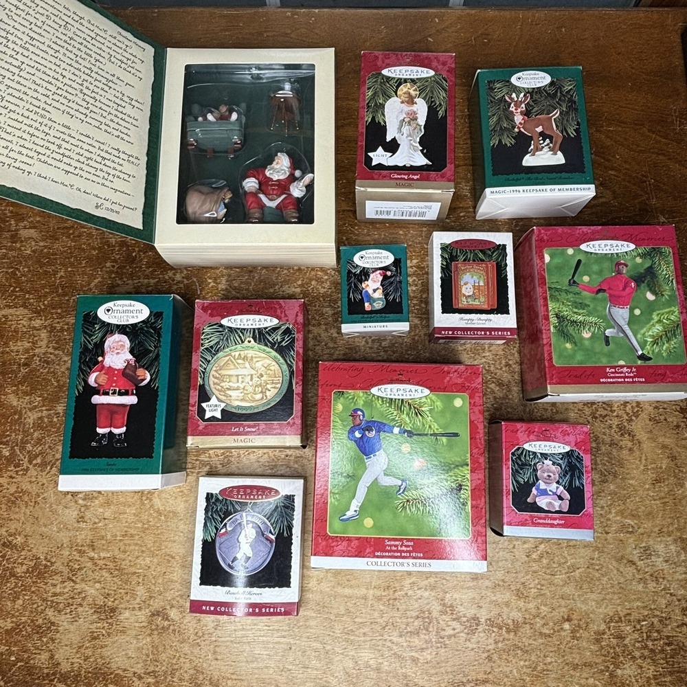 Hallmark Christmas Ornaments in Original Boxes Lot of 11 Santa Baseball Bear